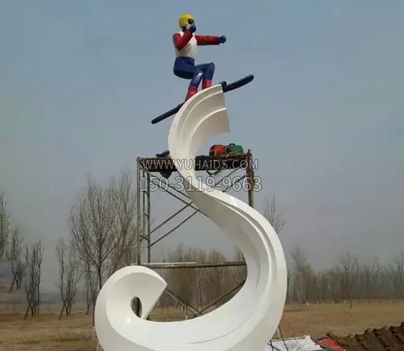 广场不锈钢滑雪运动雕塑