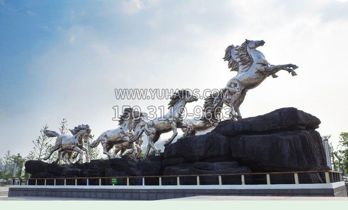 不锈钢广场八骏图雕塑