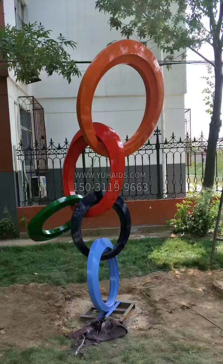 不锈钢小区彩色花环景观雕塑