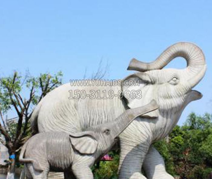 公园动物大理石母子象石雕雕塑