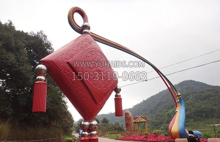 不锈钢抽象中国结拱门雕塑