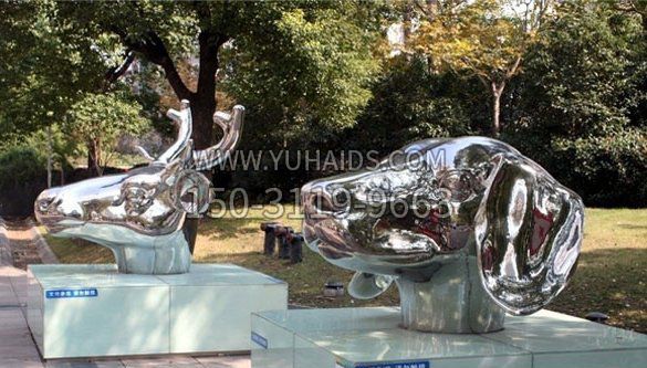不锈钢动物十二生肖头象雕塑