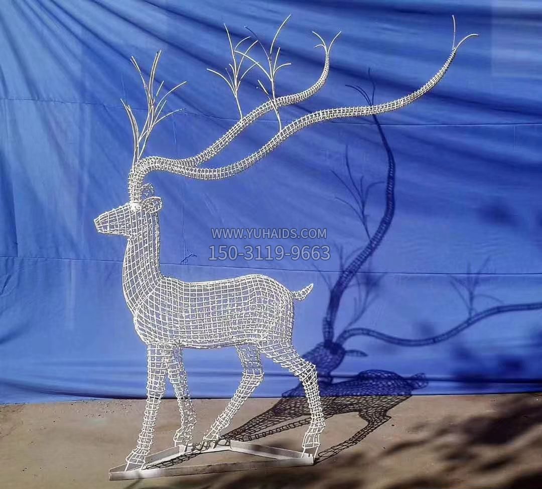 不锈钢镂空麋鹿雕塑户外摆件广场景观雕塑