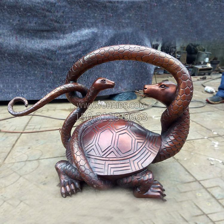 纯铜铸造龟蛇玄武雕塑