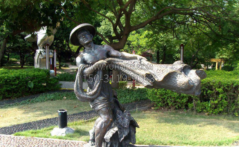 公园渔民撒网景观铜雕雕塑