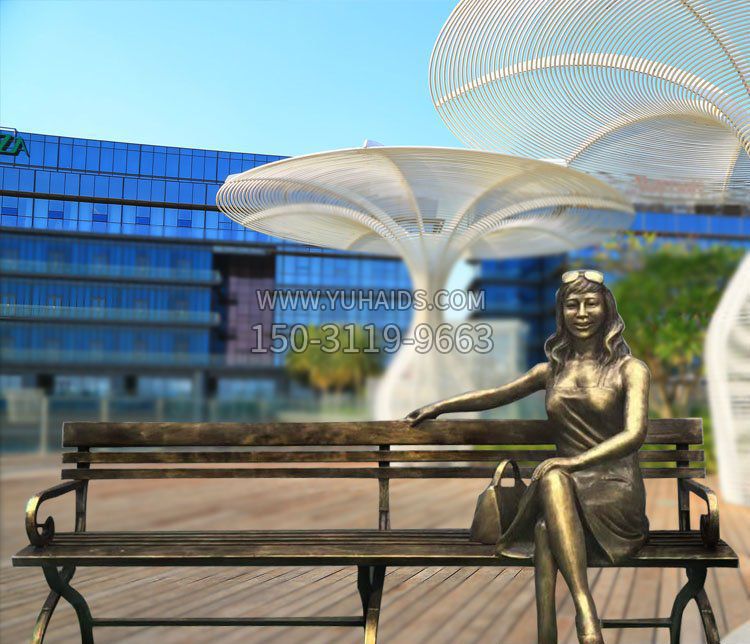 公园景观摆件坐在长椅上的女郎铜雕雕塑