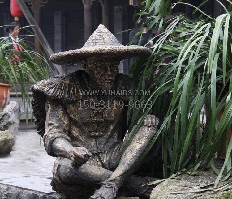 公园古代老渔翁铜雕雕塑