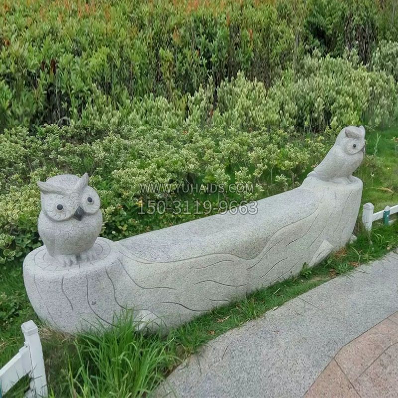 公园创意猫头鹰石雕长凳椅子雕塑