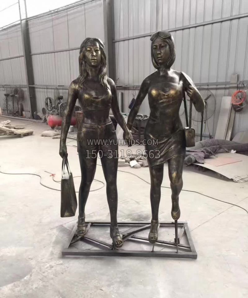 购物女人铜雕雕塑