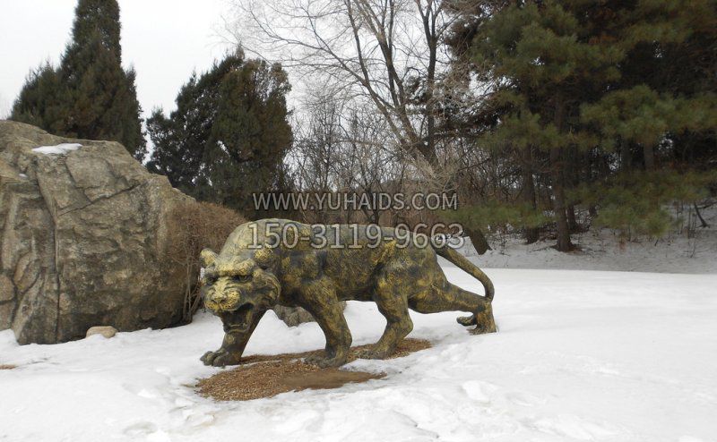 公园老虎动物铜雕 (3)雕塑