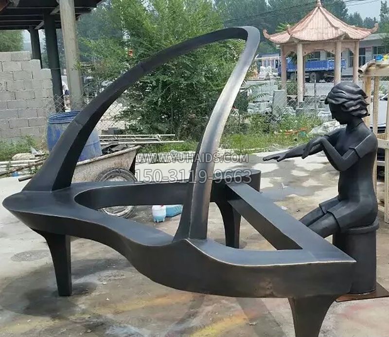 弹钢琴广场抽象铜雕雕塑