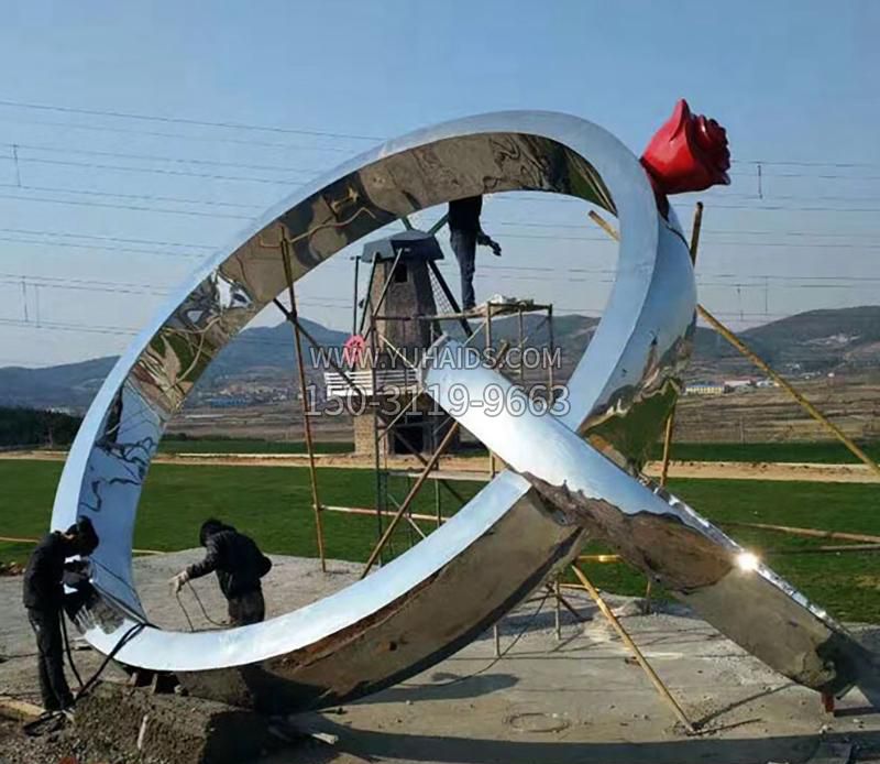 公园不锈钢婚戒景观摆件雕塑