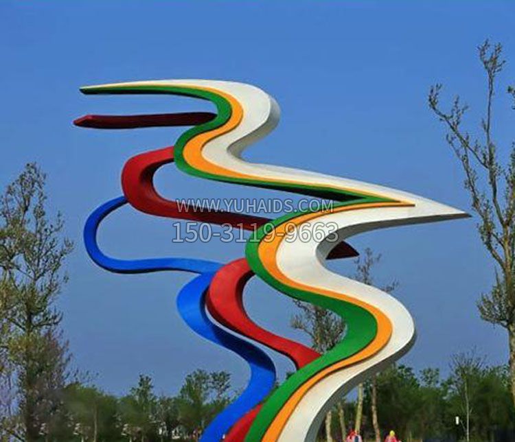 不锈钢抽象喷绘飘带雕塑
