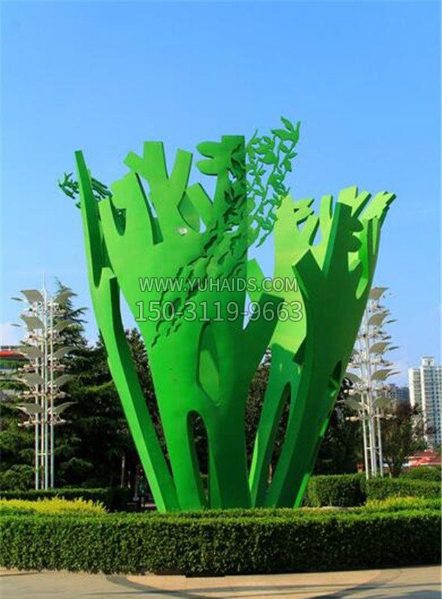 不锈钢城市大型抽象植物雕塑