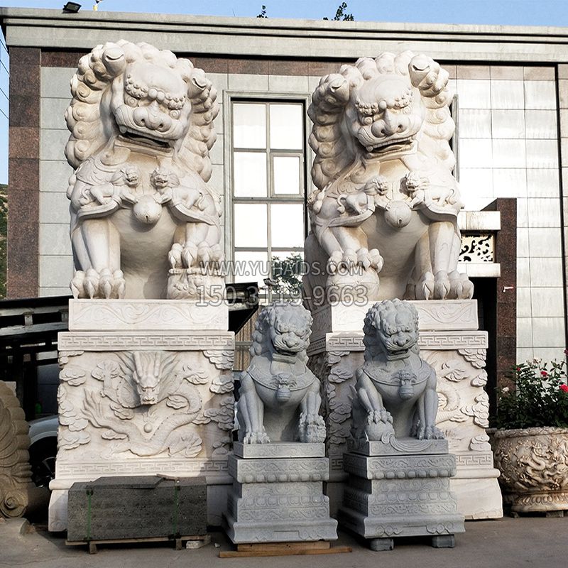 北京的石狮子-景区园林大型汉白玉看门神兽雕塑