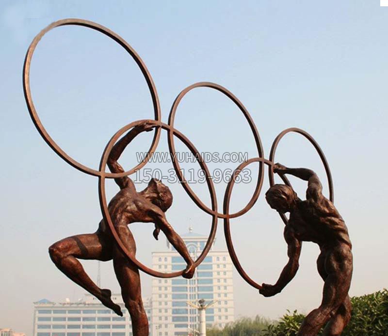 奥运五环和运动员铜雕雕塑