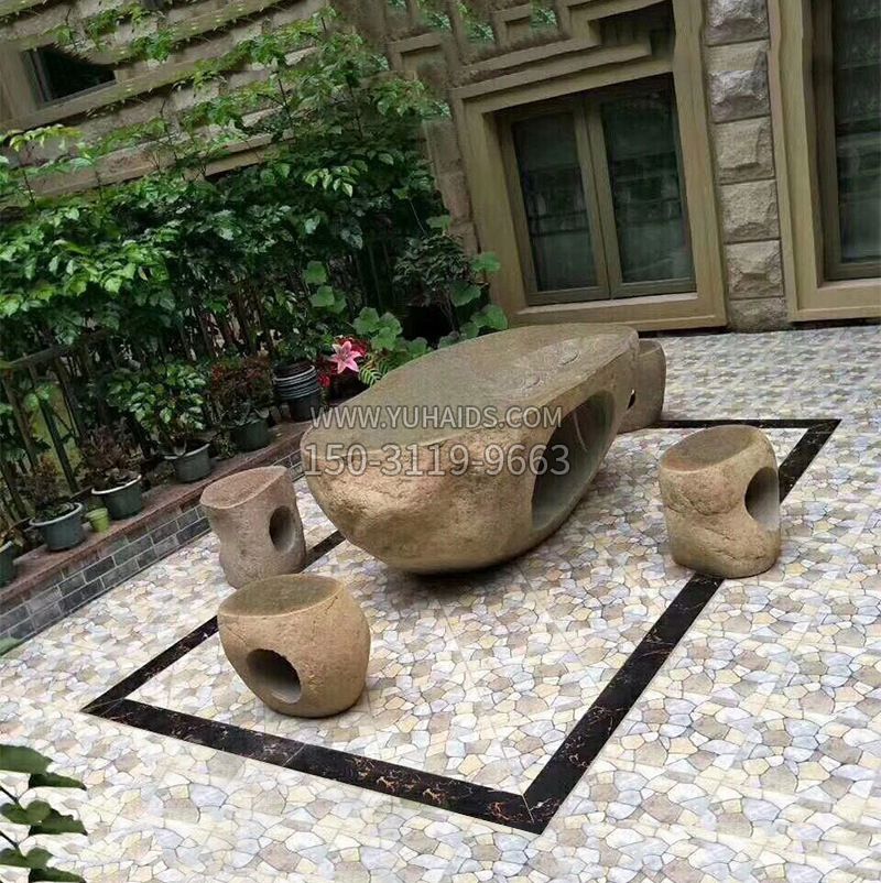 别墅庭院创意异形石桌凳雕塑