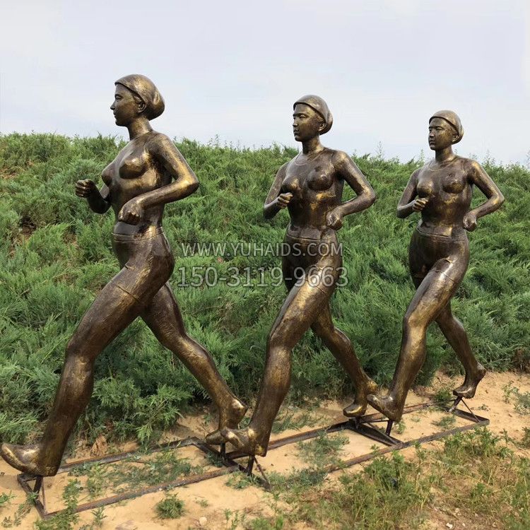 玻璃钢仿铜跑步女人雕塑