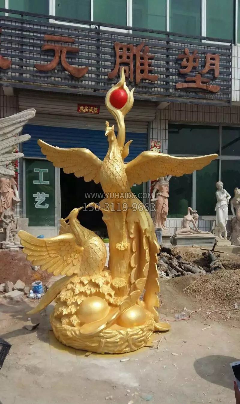 玻璃钢仿铜凤凰雕塑