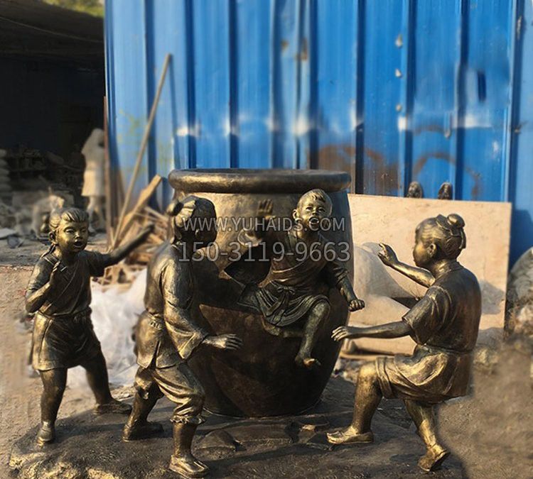 玻璃钢仿铜司马光砸缸雕塑