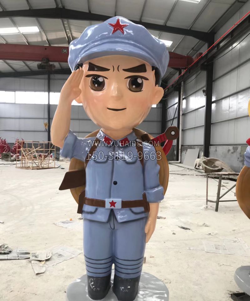 玻璃钢彩绘八路军人物雕塑