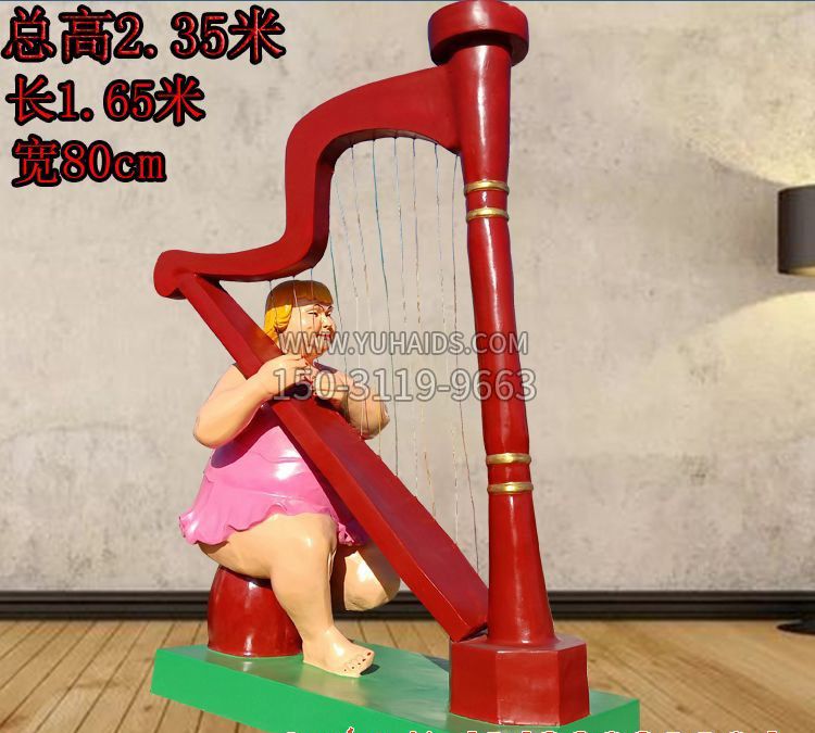 玻璃钢弹竖琴人物雕塑