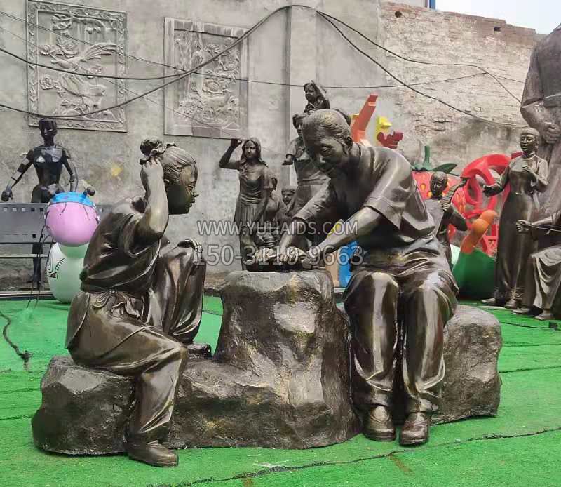 玻璃钢仿铜古代人物铁杵磨成针雕塑