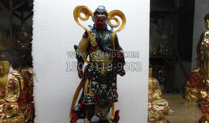 玻璃钢彩绘持刀关公雕塑