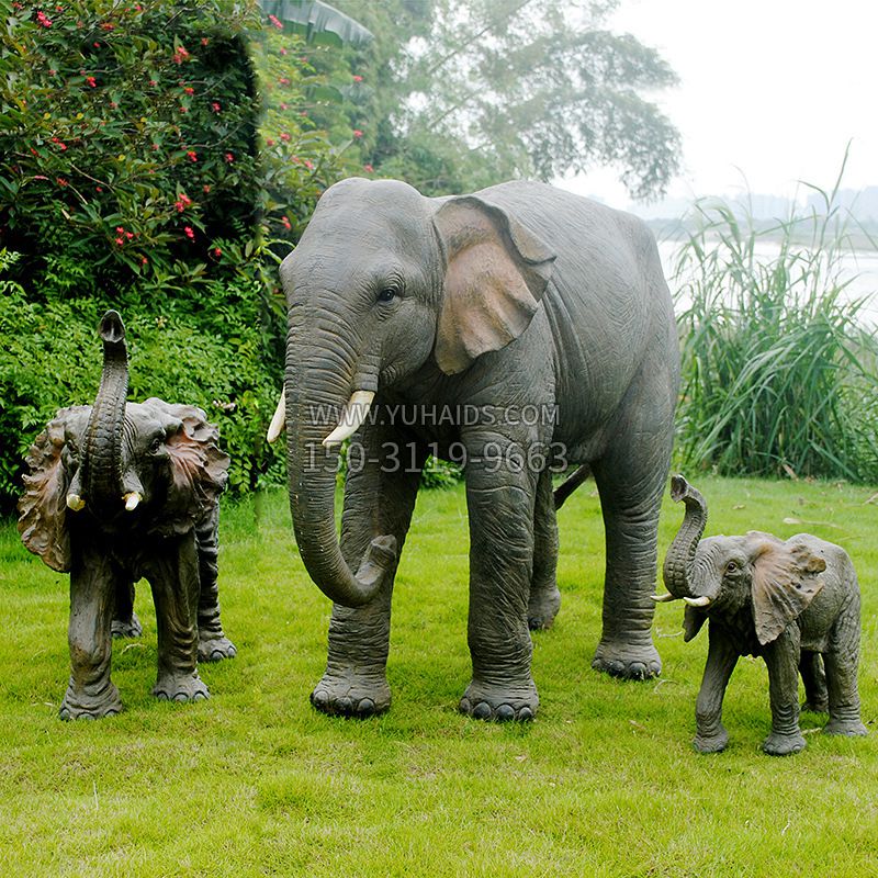玻璃钢仿真大象雕塑，公园动物园草坪动物摆件