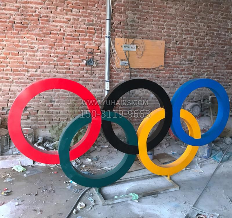 不锈钢彩色奥运五环标志雕塑