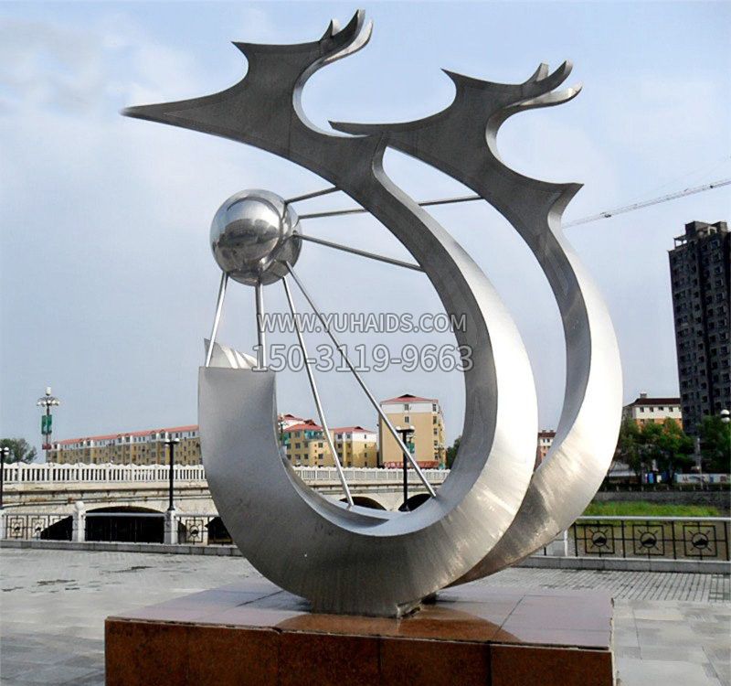 不锈钢城市抽象双龙戏珠雕塑