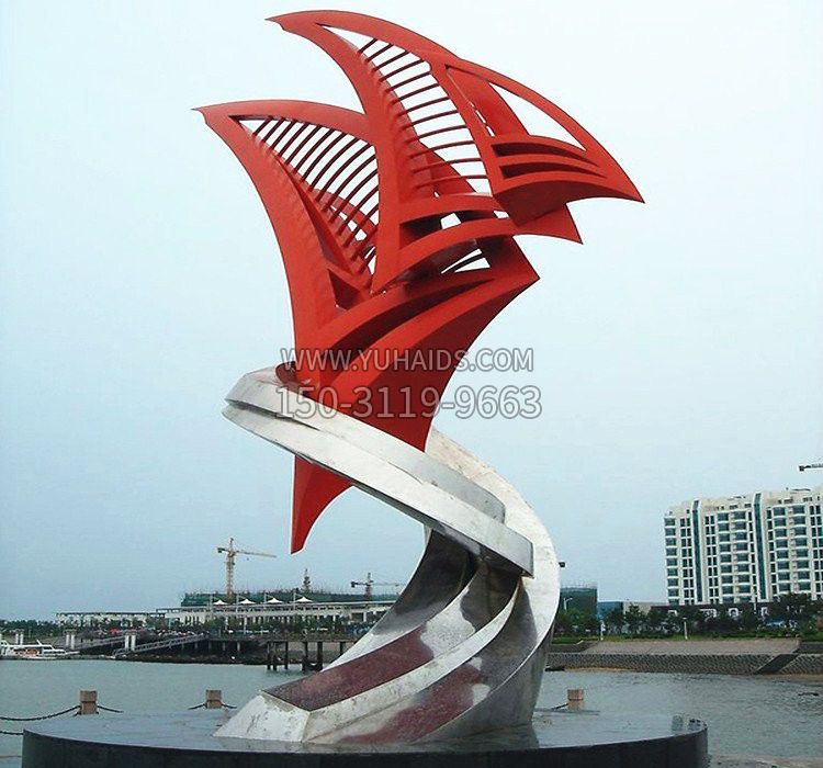 不锈钢彩色抽象帆船雕塑