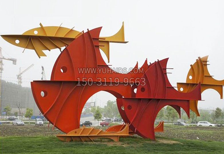 不锈钢城市大型抽象鱼雕塑