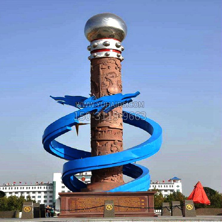 不锈钢抽象龙景观柱-城市企业广场景观标识雕塑