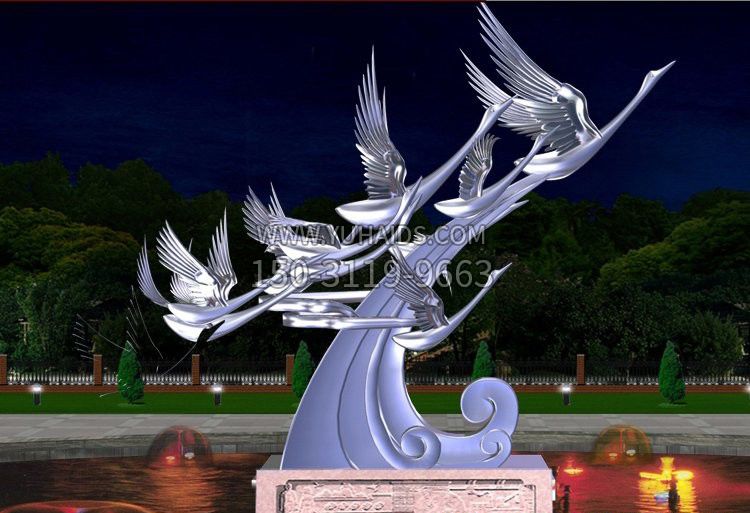 不锈钢抽象飞翔的天鹅设计图雕塑