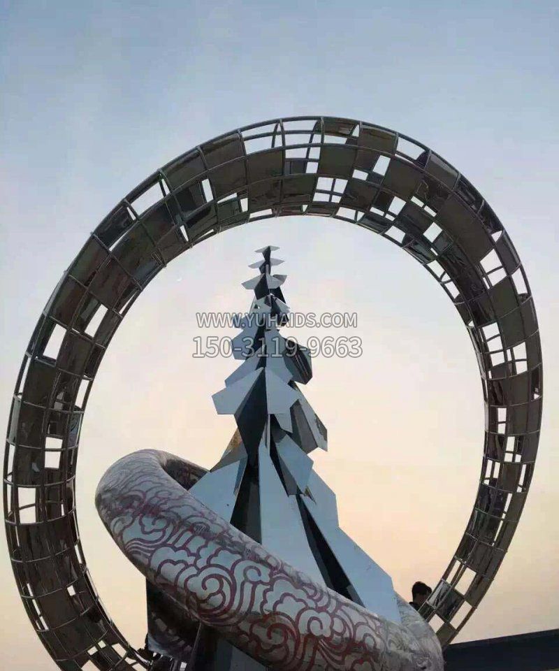 不锈钢海豚雕塑景区园林镜面鲸鱼创意动物景观