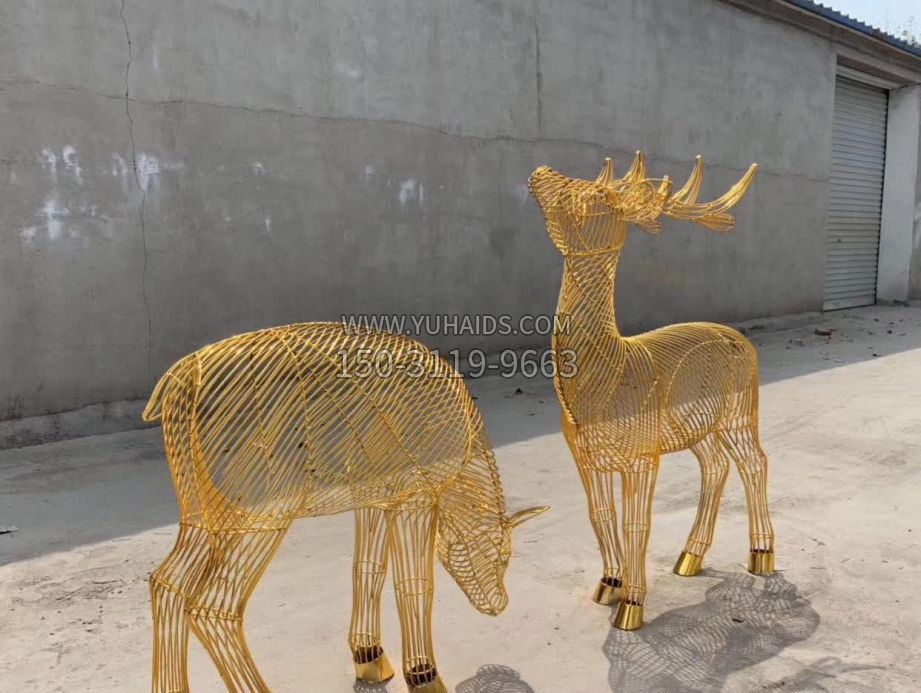 不锈钢镂空金色鹿雕塑