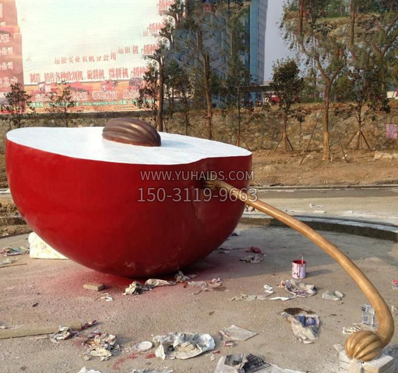 不锈钢现代广场大型苹果雕塑
