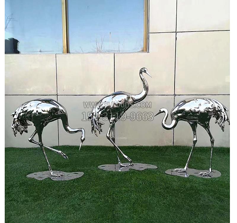 不锈钢现代镜面仙鹤雕塑