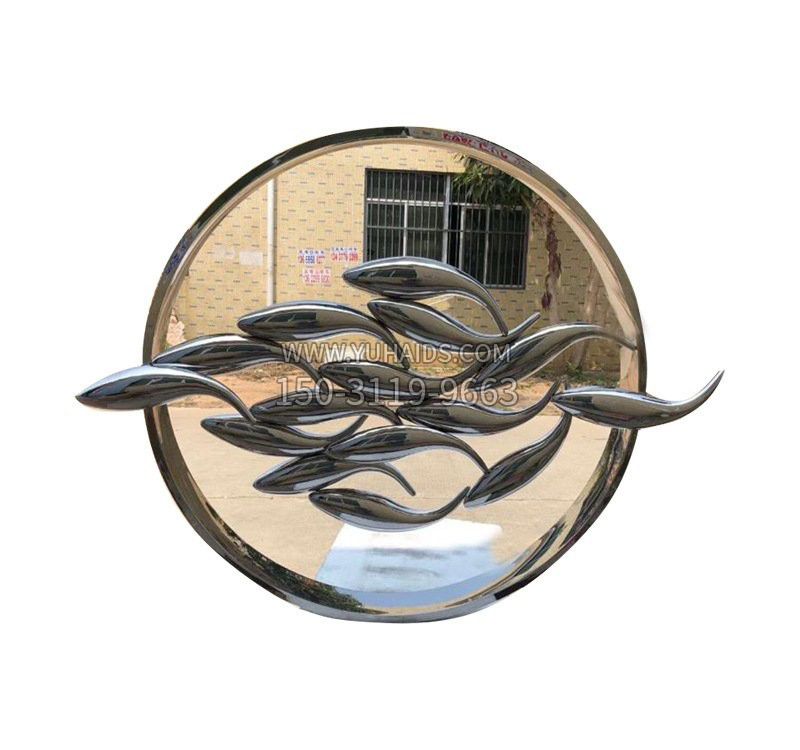 不锈钢小区抽象鱼和圆环雕塑