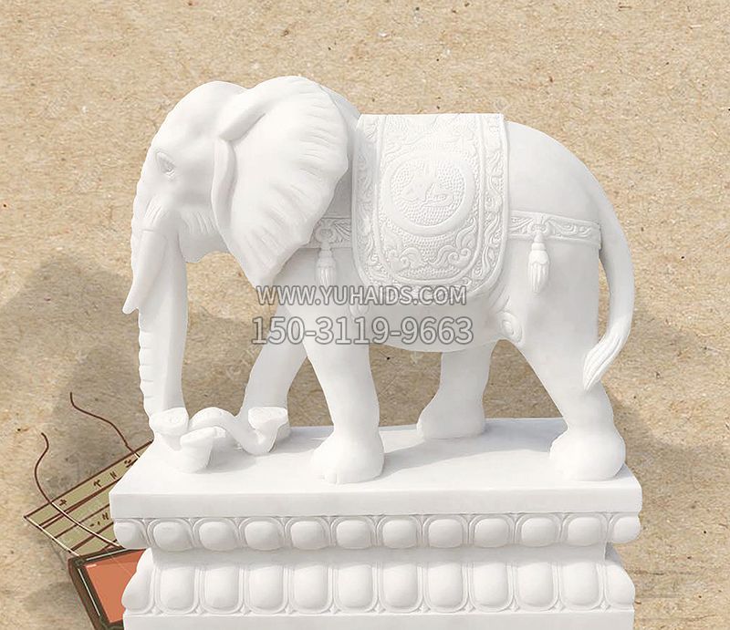 草白玉大象石雕雕塑