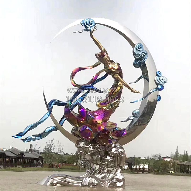 嫦娥奔月不锈钢雕塑-中国上古神话人物广场景观雕塑