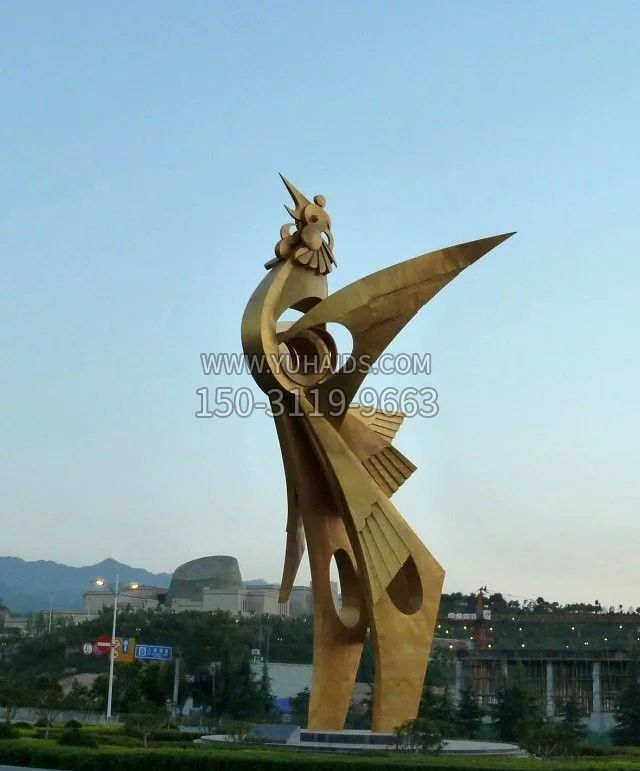 城市不锈钢凤凰展翅雕塑