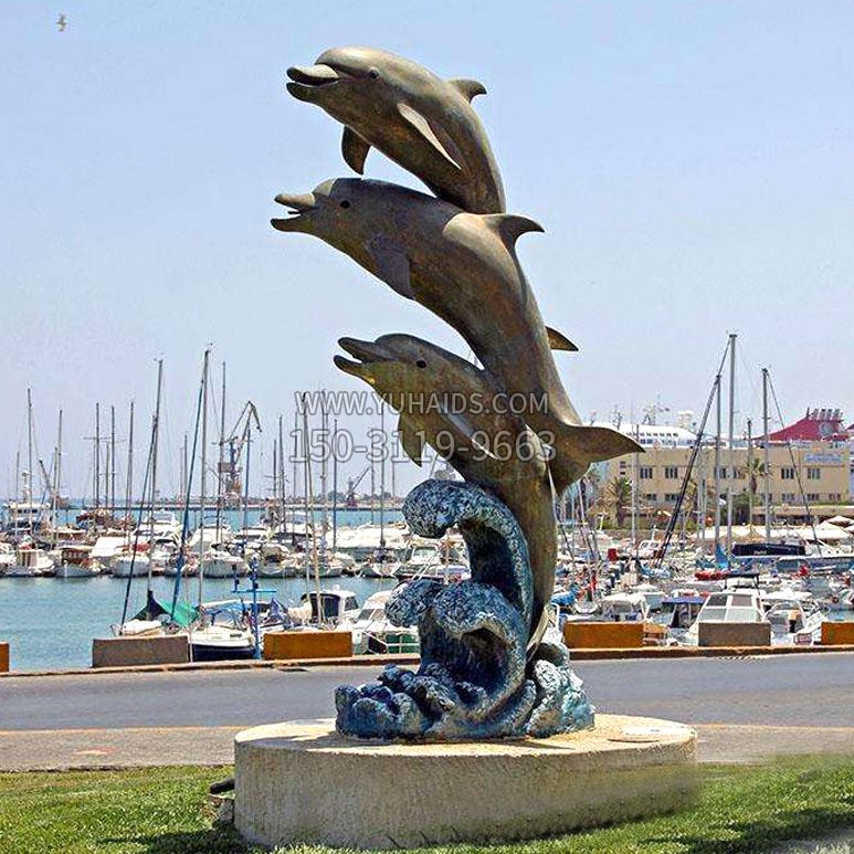 冲浪海豚海边景观动物铜雕塑