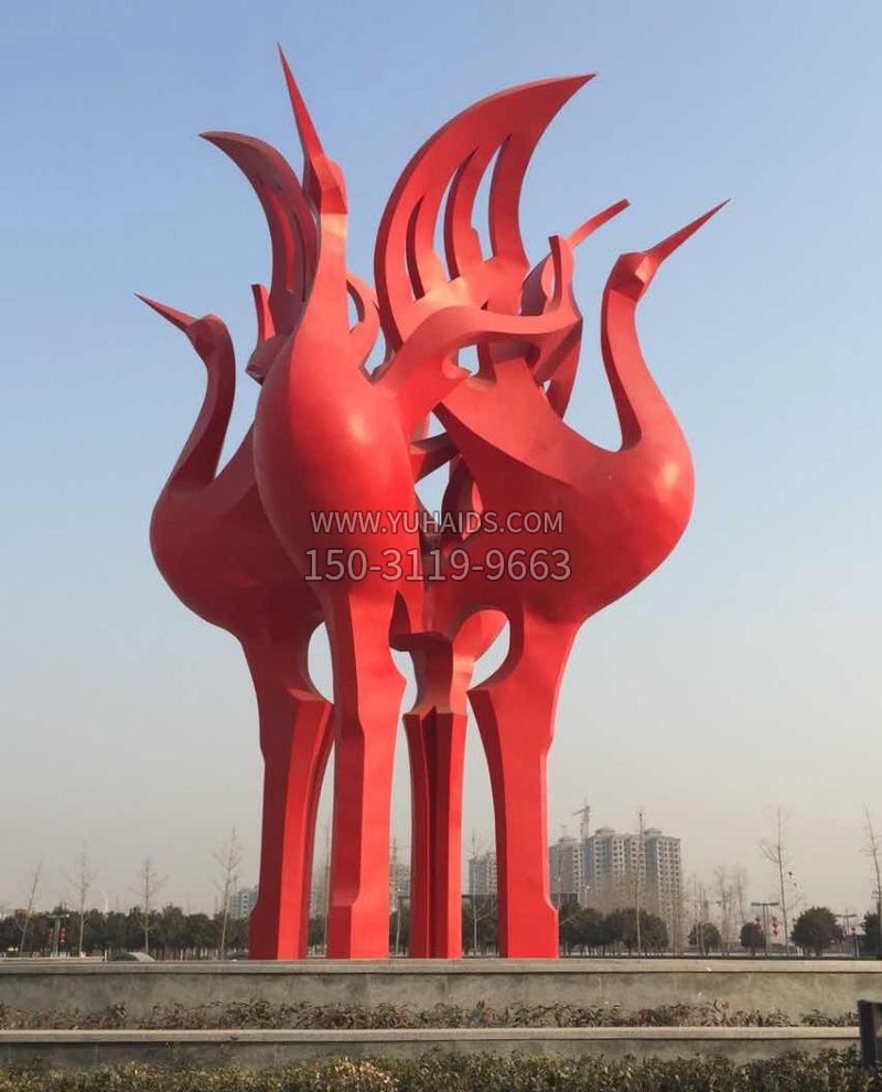城市大型抽象仙鹤雕塑