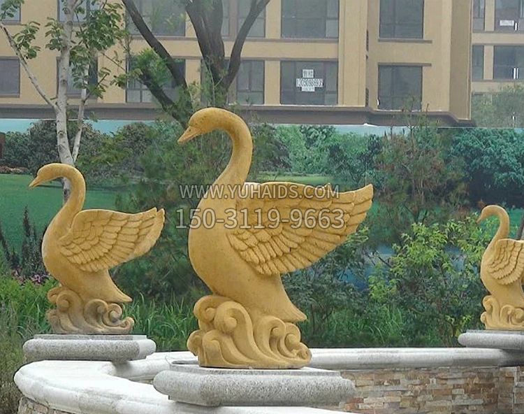 池塘水景喷泉天鹅雕塑-公园园林景区装饰动物雕塑