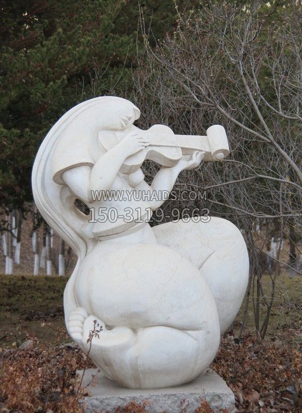 抽象拉小提琴人物石雕雕塑
