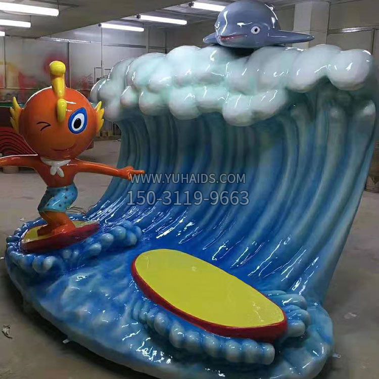 冲浪玻璃钢海豚雕塑