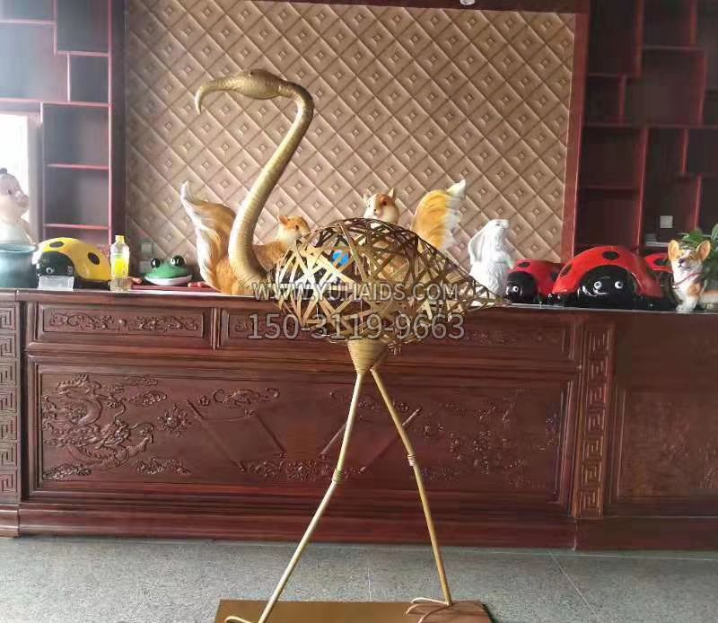 抽象编织火烈鸟铜雕雕塑