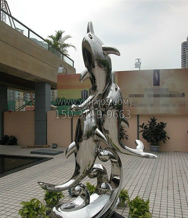 创意不锈钢跳跃的海豚雕塑